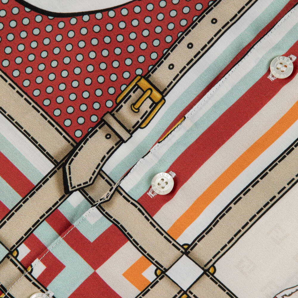 Fendi-Boys Red & Beige Satin Horse Print Shirt | Childrensalon