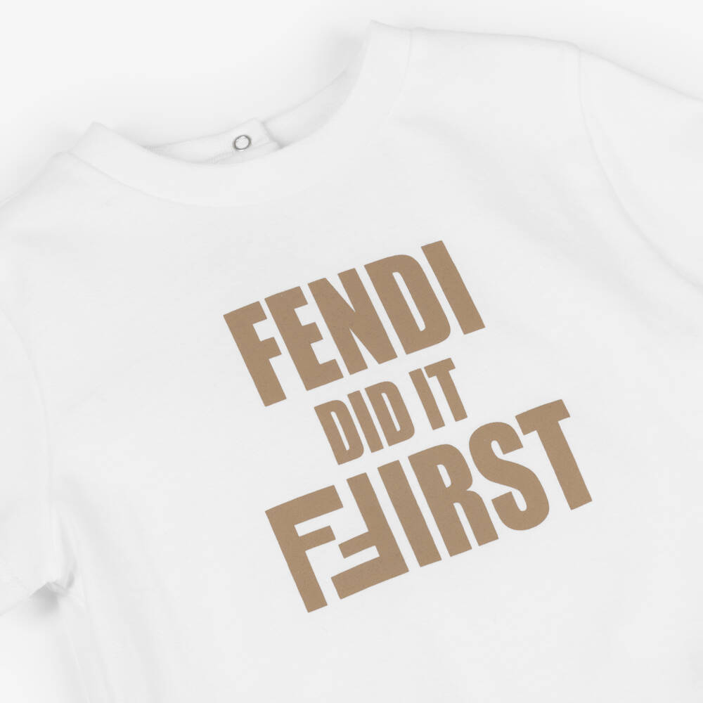 Fendi-Boys White Cotton Fendi Did It First Short-Sleeved T-Shirt  | Childrensalon