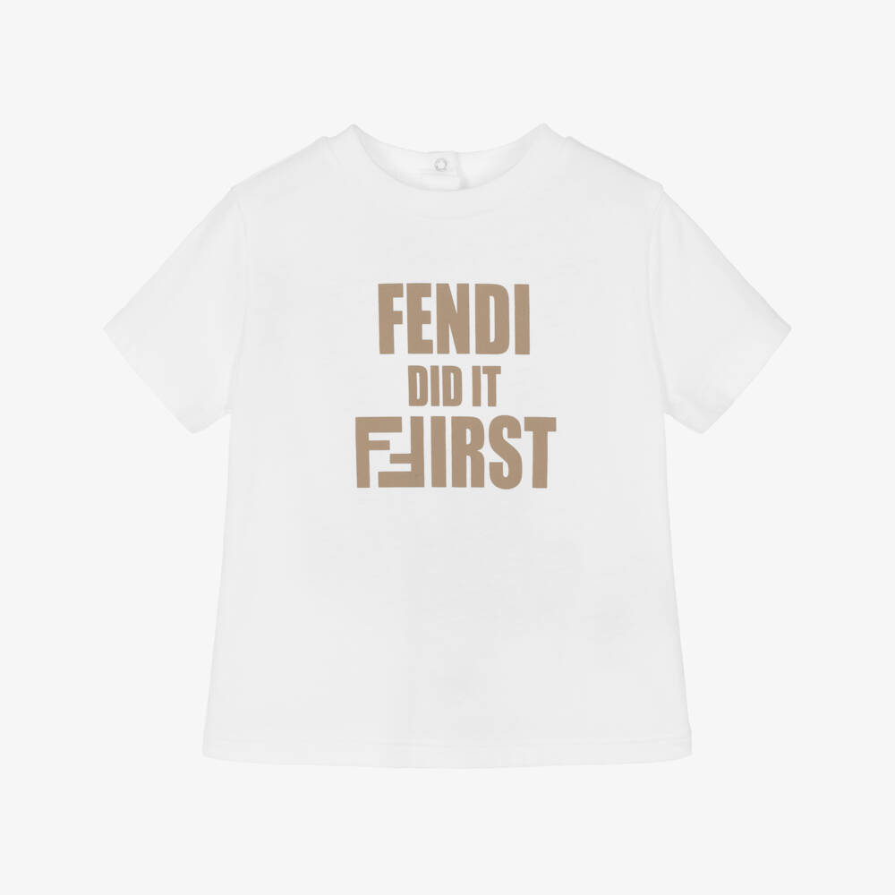 Fendi-Футболка белая из хлопка Fendi Did It First для мальчиков | Childrensalon