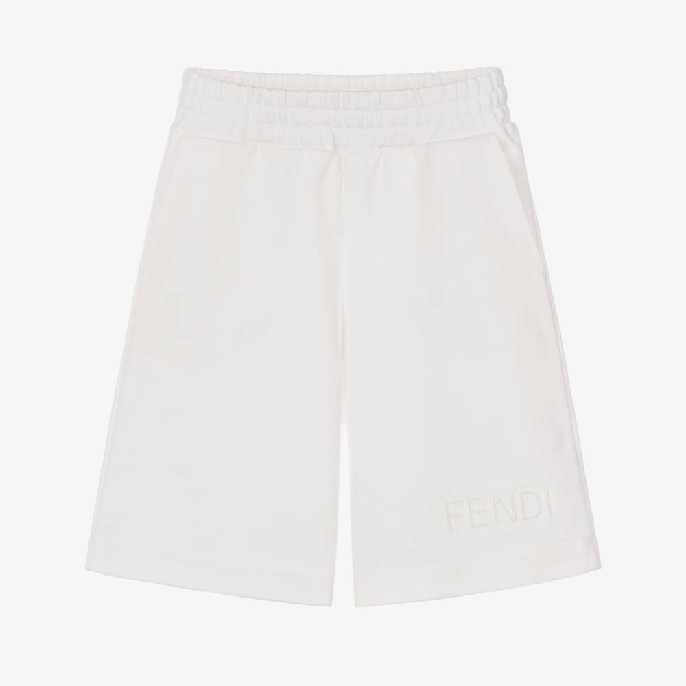 Fendi-Boys White Cotton Jersey Padded Logo Shorts | Childrensalon