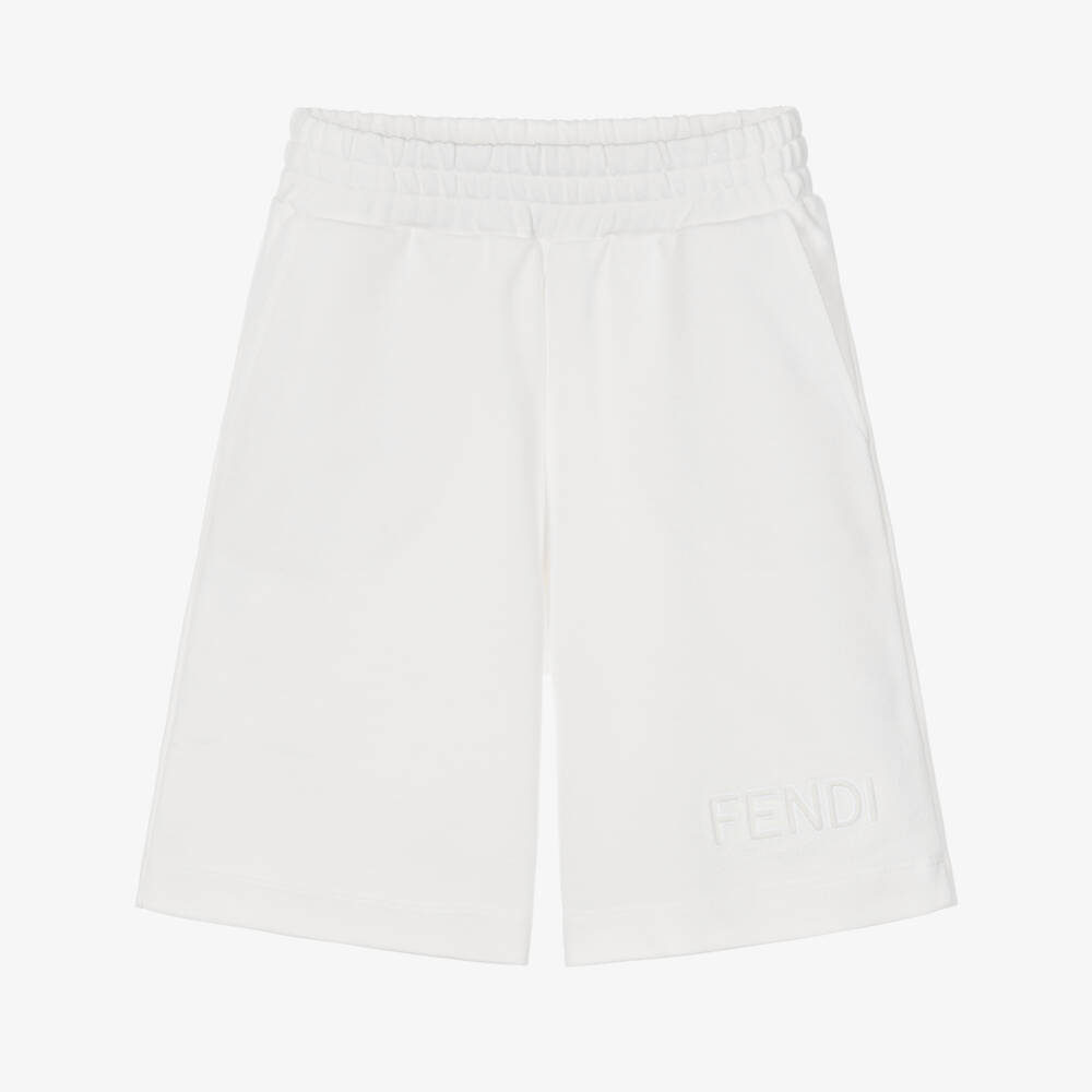 Fendi-Шорты белые из хлопкового трикотажа с логотипом для мальчиков | Childrensalon
