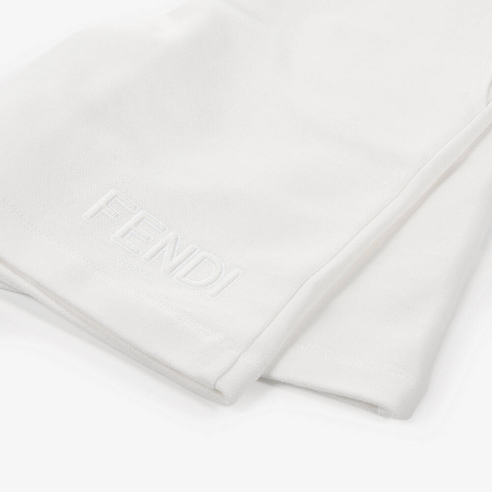 Fendi-Шорты белые из хлопкового трикотажа с логотипом для мальчиков | Childrensalon
