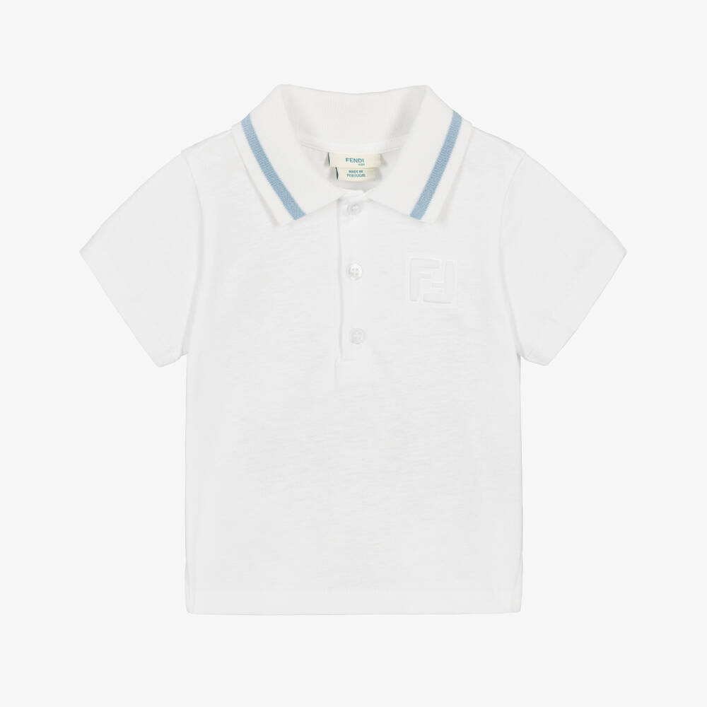 Fendi-Boys White Cotton Jersey Polo Shirt with FF Logo | Childrensalon