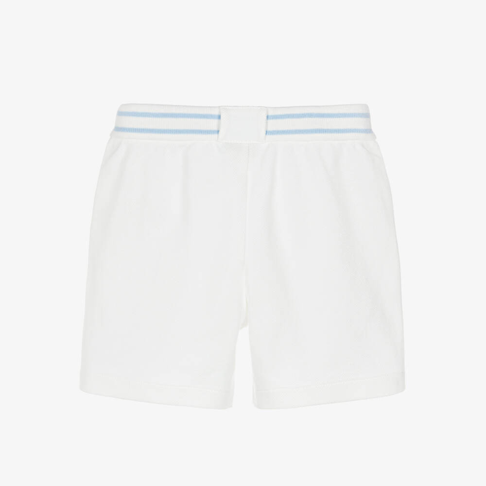 Fendi-Boys White Cotton Piqué Shorts with Blue Stripe Trim | Childrensalon