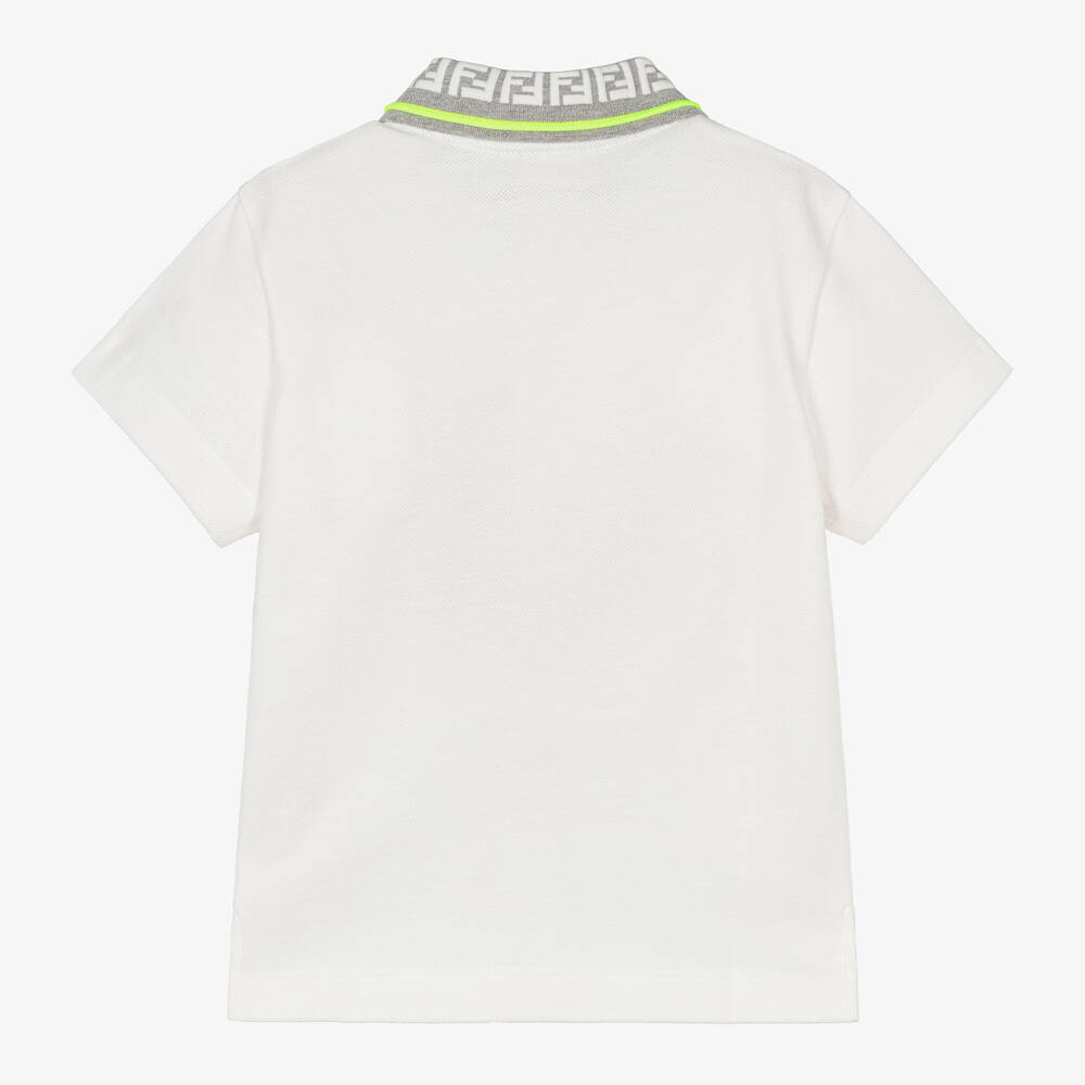 Fendi-Boys White Cotton Polo Shirt | Childrensalon