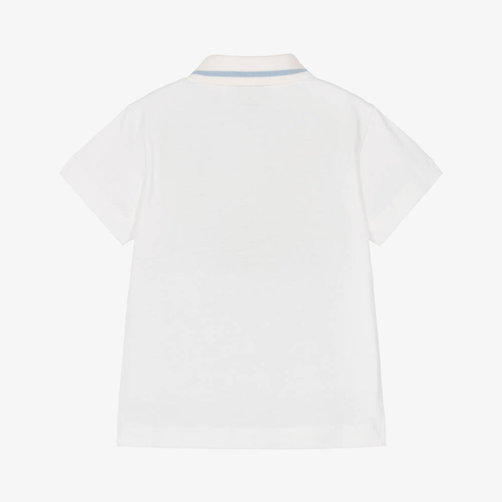 Fendi-Boys White Cotton Polo Shirt with Padded Logo | Childrensalon
