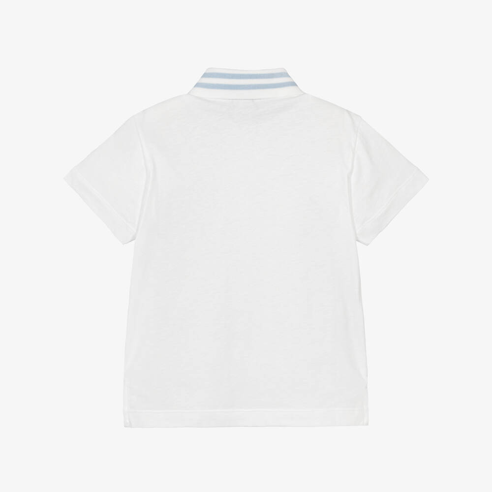 Fendi-Boys White Cotton Roma Polo Shirt with Blue Detail | Childrensalon
