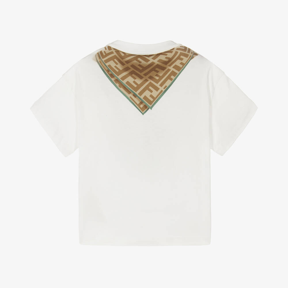 Fendi-Boys White Cotton Scarf T-Shirt | Childrensalon