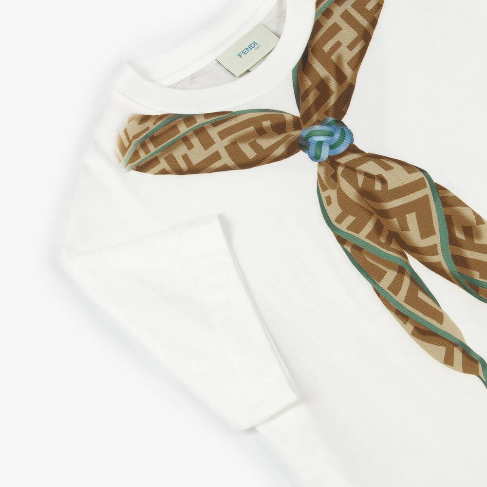 Fendi-Boys White Cotton Scarf T-Shirt | Childrensalon