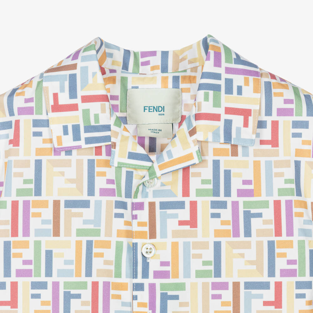 Fendi-Boys White Cotton Shirt with FF Logo Pattern | Childrensalon