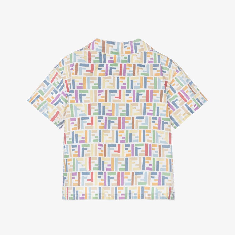 Fendi-Boys White Cotton Shirt with FF Logo Pattern | Childrensalon