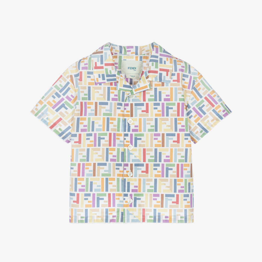Fendi-Boys White Cotton Shirt with FF Logo Pattern | Childrensalon