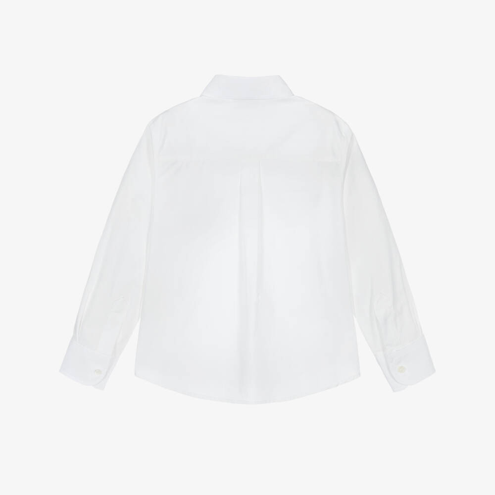 Fendi-Boys White Cotton Shirt with Navy Blue Embroidered Crest | Childrensalon