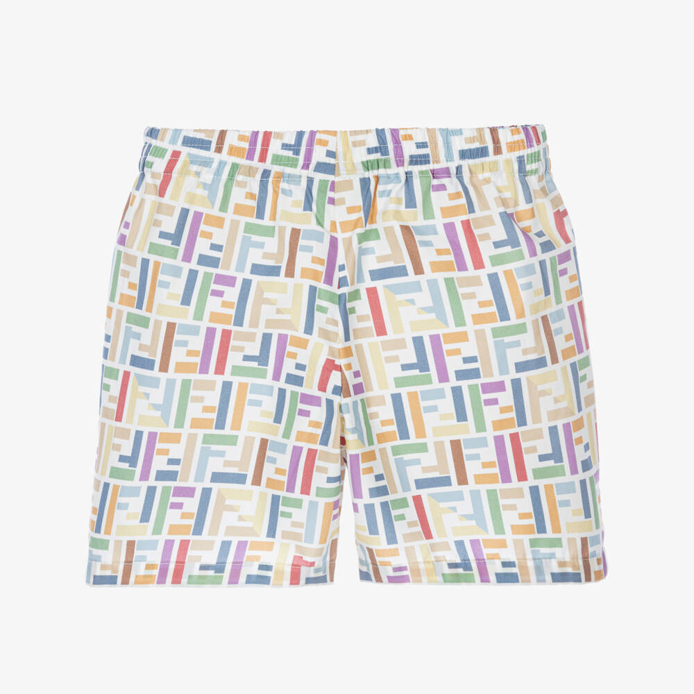 Fendi-Boys White Cotton Shorts with FF Logo Pattern | Childrensalon