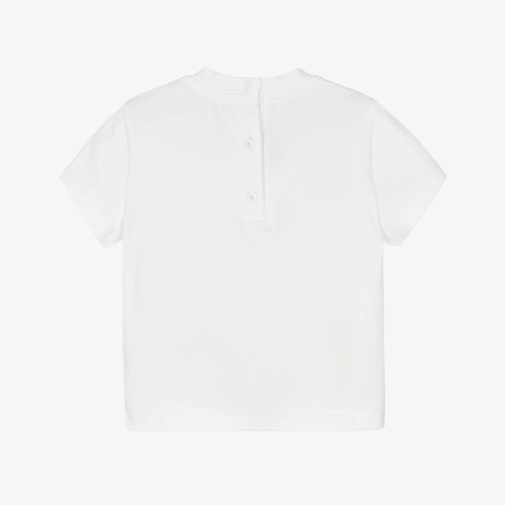 Fendi-Футболка белая из хлопка с вышитым пастельным логотипом для мальчиков | Childrensalon