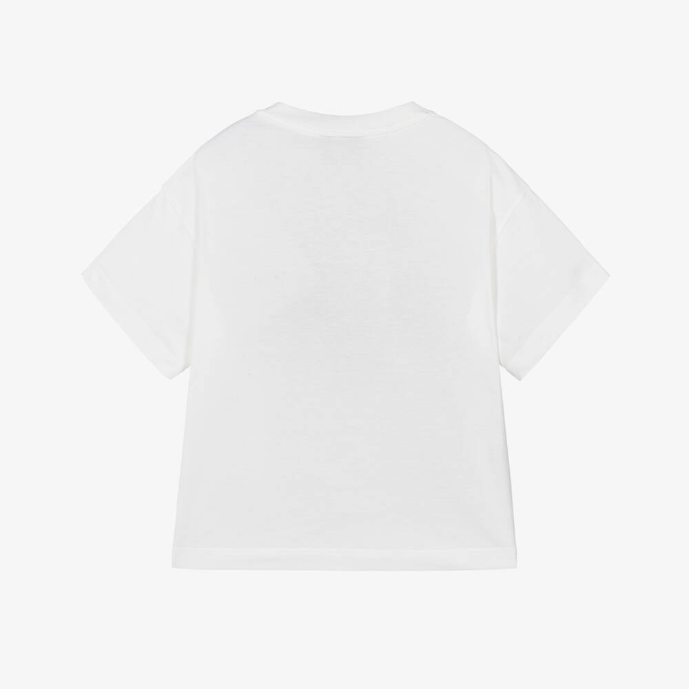 Fendi-Boys White Cotton T-Shirt with Fendi Roma Logo | Childrensalon