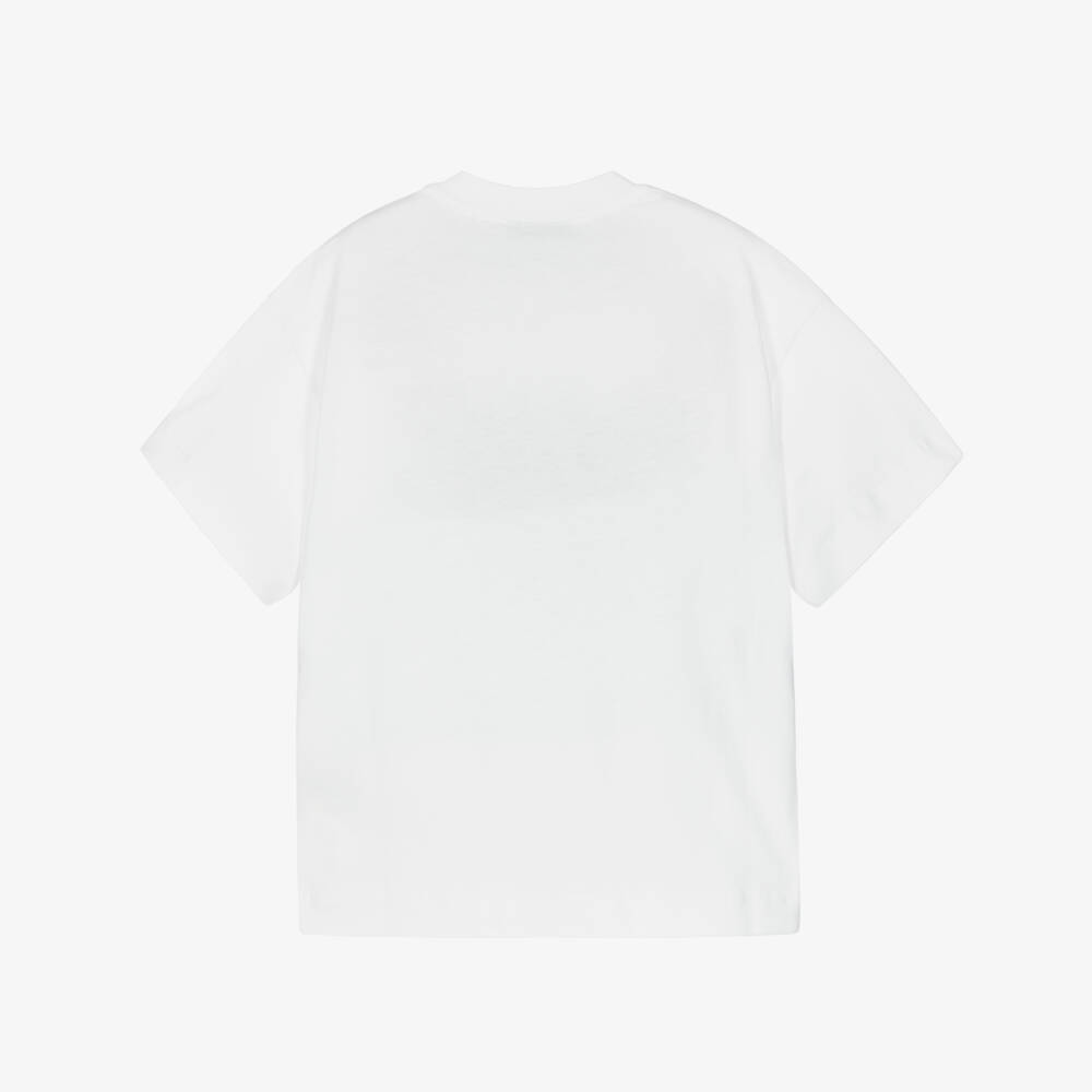 Fendi-Футболка белая из хлопка с зелёным 3D логотипом для мальчиков | Childrensalon