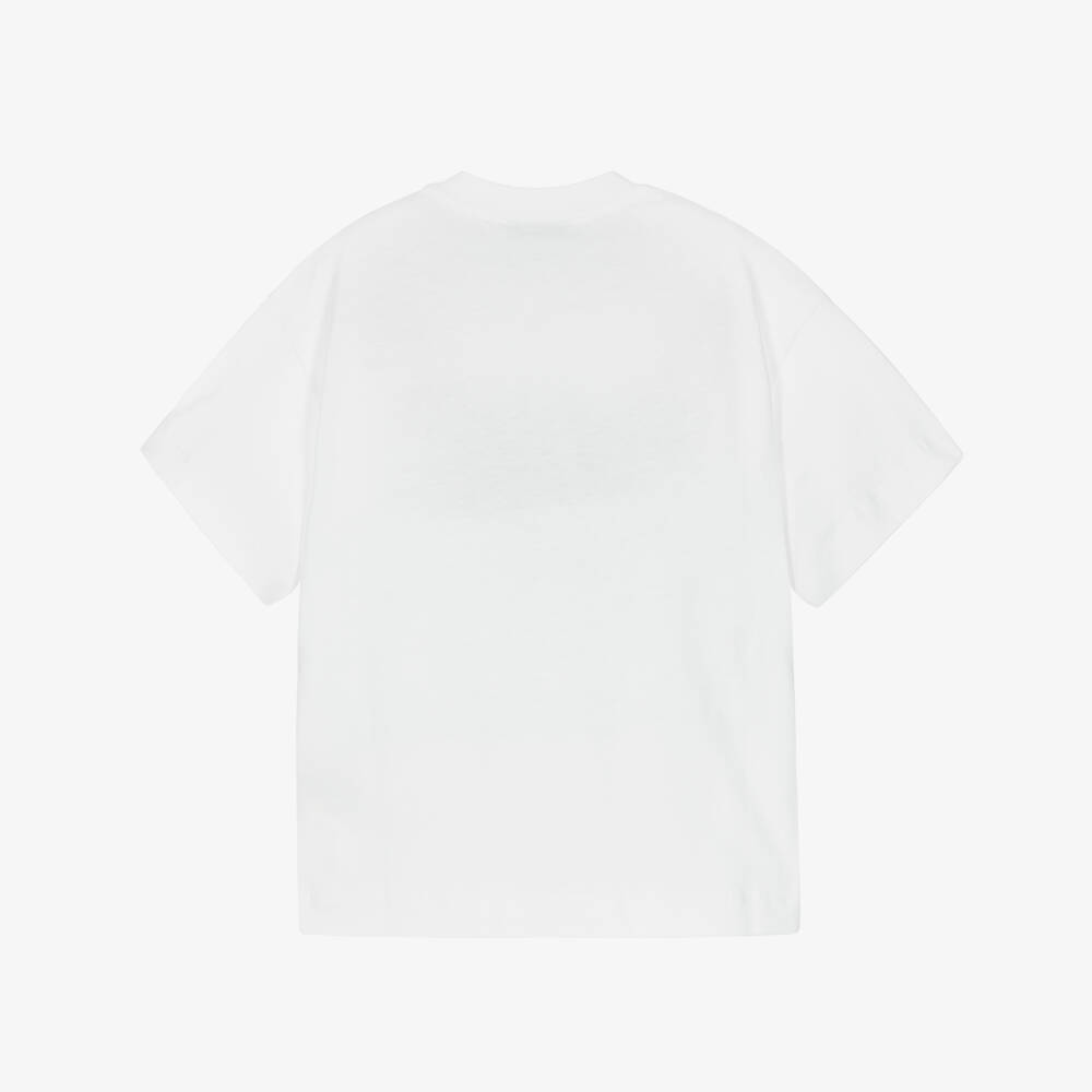 Fendi-Футболка белая из хлопка с зелёным 3D логотипом для мальчиков | Childrensalon