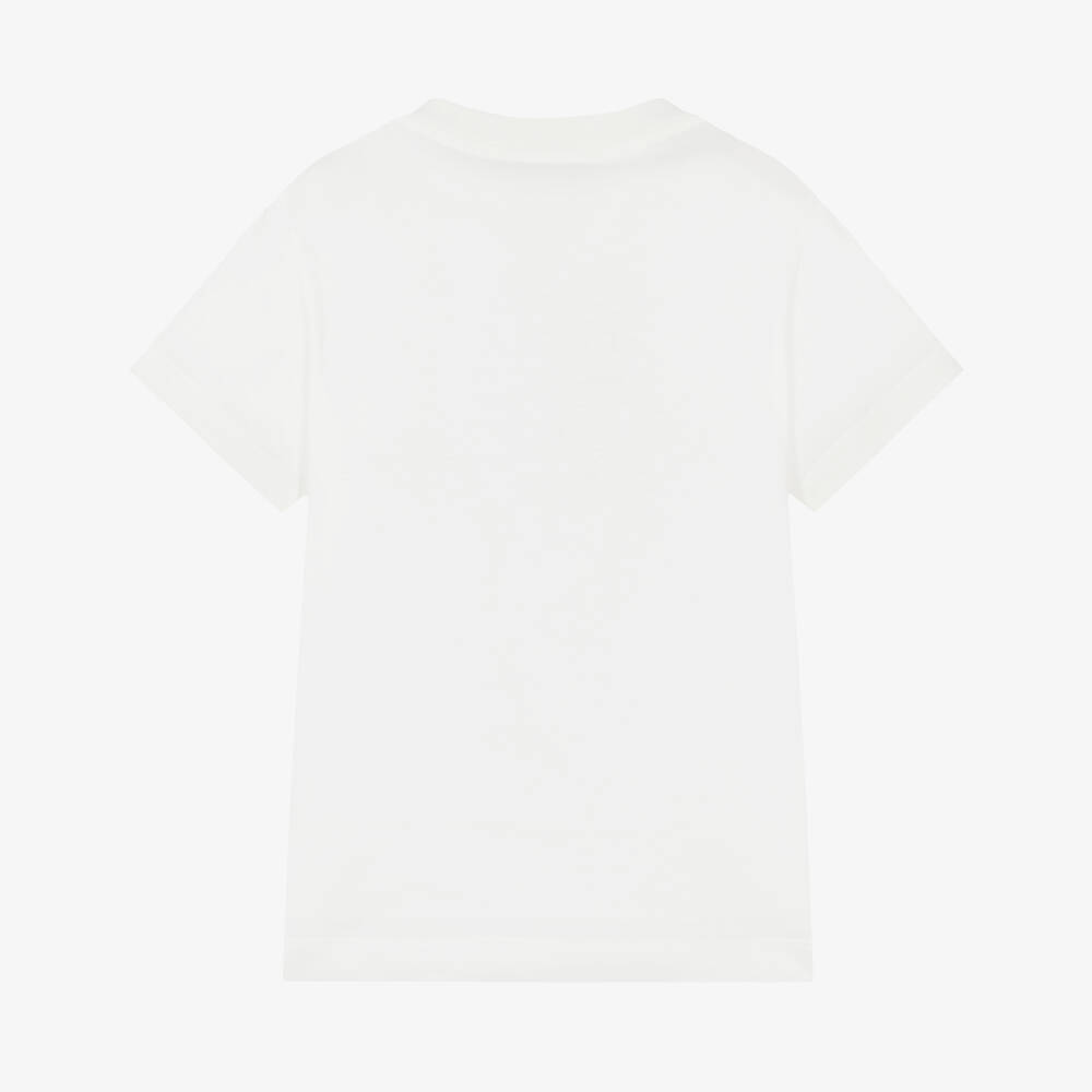 Fendi-Boys White Cotton Teddy Bear Motif T-Shirt | Childrensalon