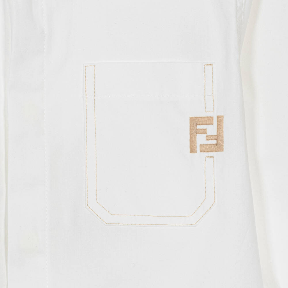 Fendi-Boys White Embroidered Cotton FF Shirt | Childrensalon