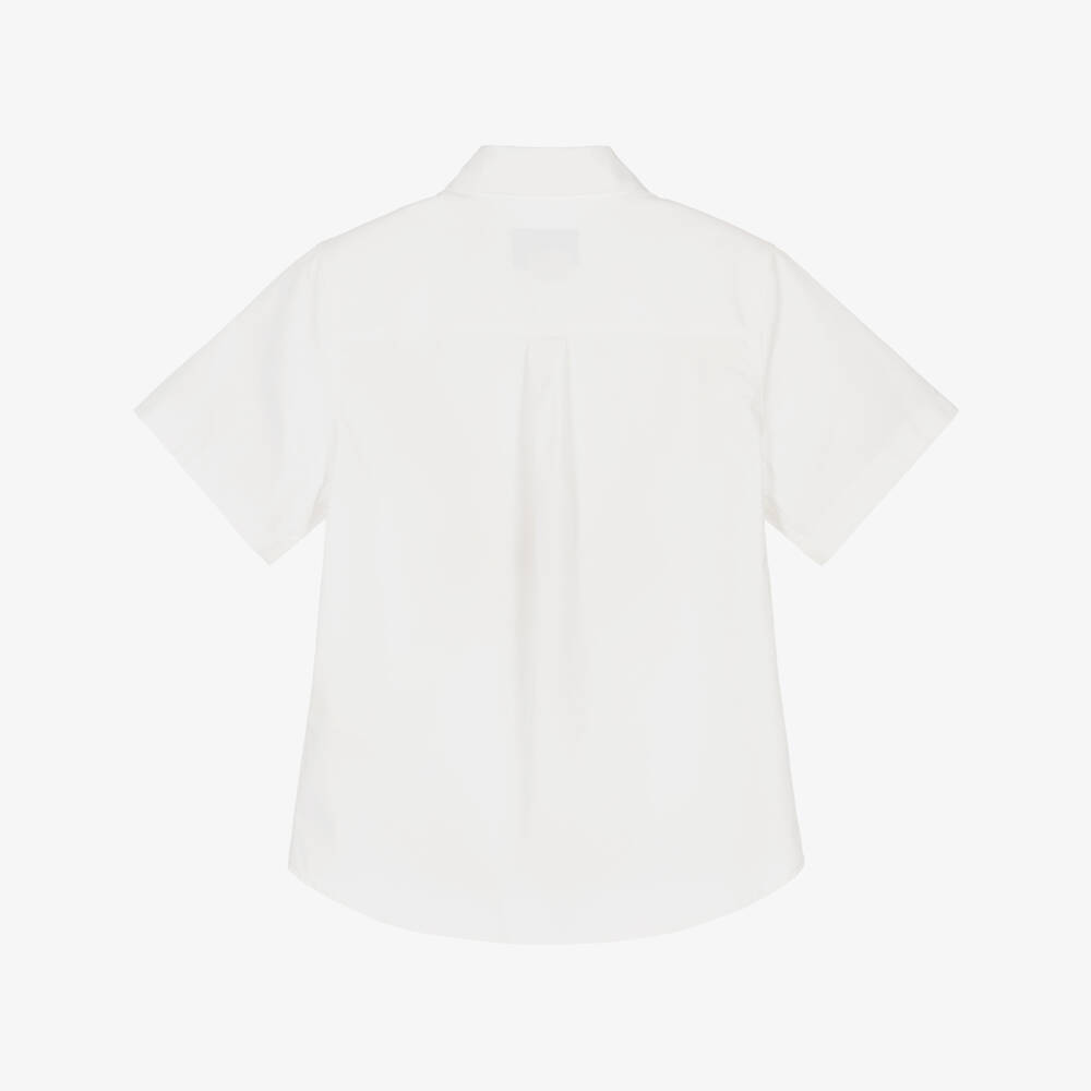 Fendi-Boys White Poplin Shirt with FF Logo Placket | Childrensalon