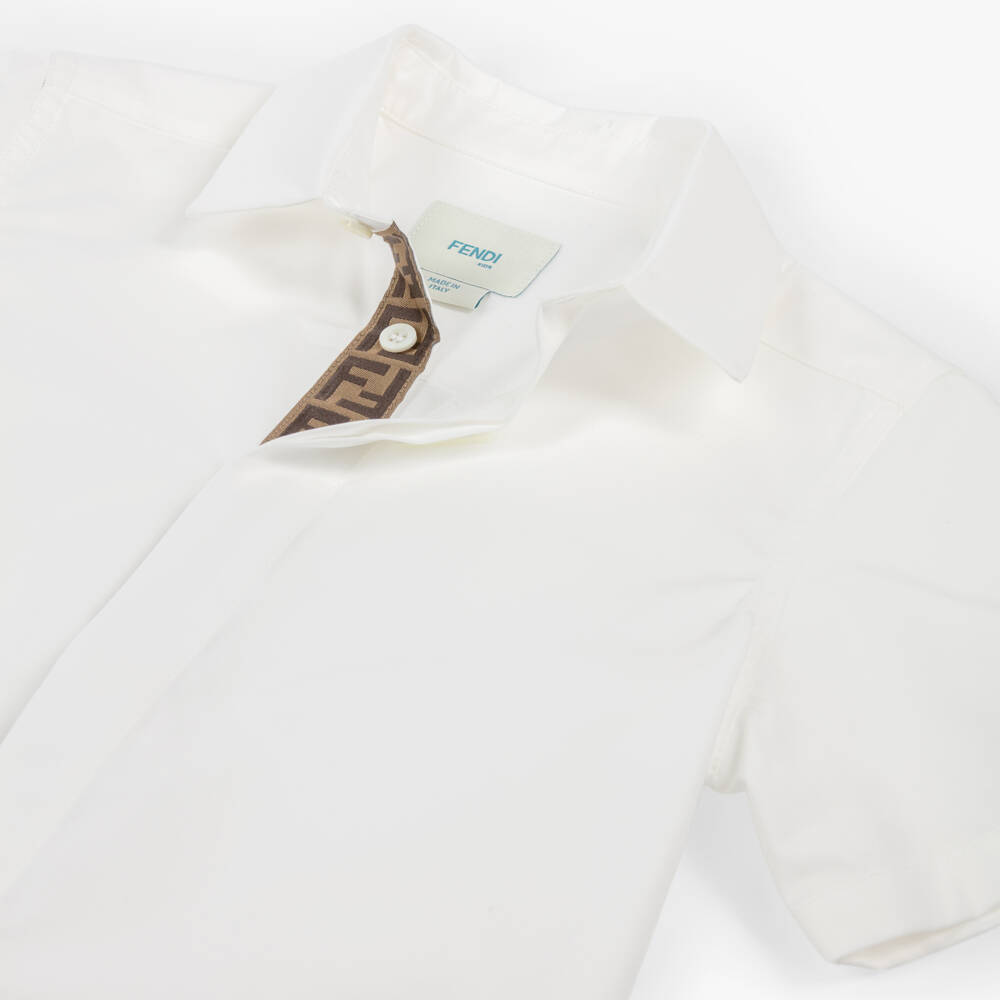 Fendi-Boys White Poplin Shirt with FF Logo Placket | Childrensalon