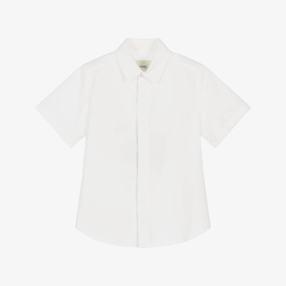 Fendi-Boys White Poplin Shirt with FF Logo Placket | Childrensalon