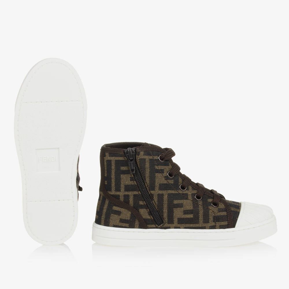 Fendi-Коричневые высокие кеды FF для мальчиков и девочек | Childrensalon