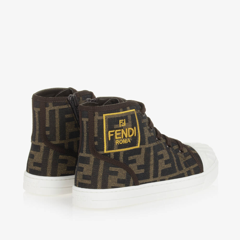 Fendi-Коричневые высокие кеды FF для мальчиков и девочек | Childrensalon