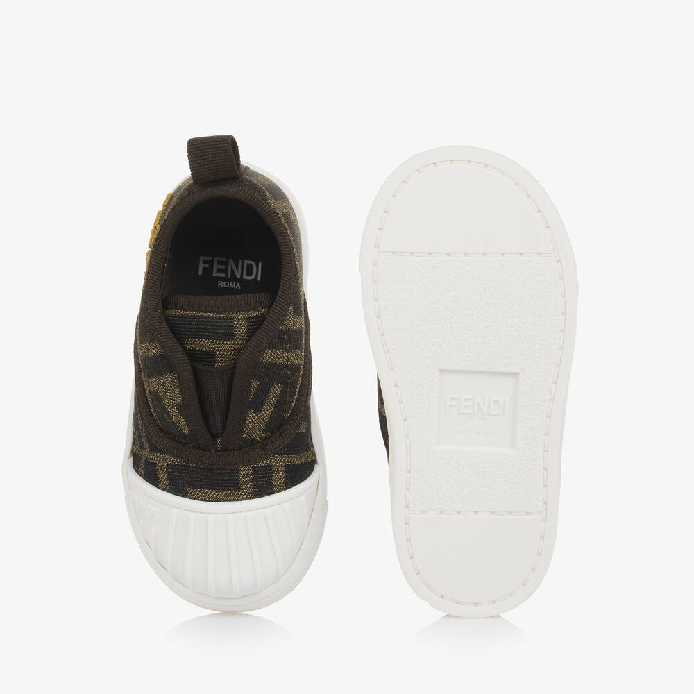Fendi-Brown Jacquard FF Logo Trainers | Childrensalon
