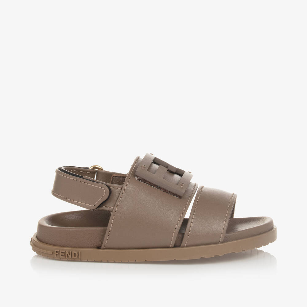Fendi-Brown Leather FF Sandals | Childrensalon
