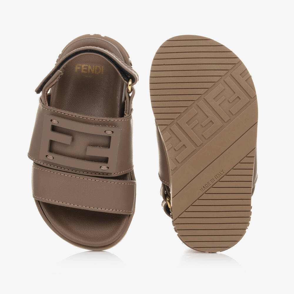 Fendi-Brown Leather FF Sandals | Childrensalon
