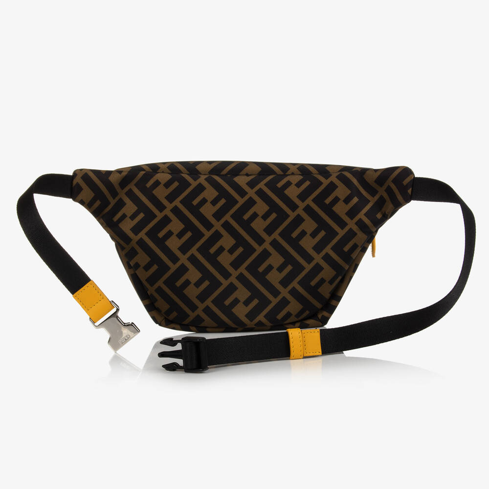 Fendi-Коричнево-желтая поясная сумка FF (23см) | Childrensalon