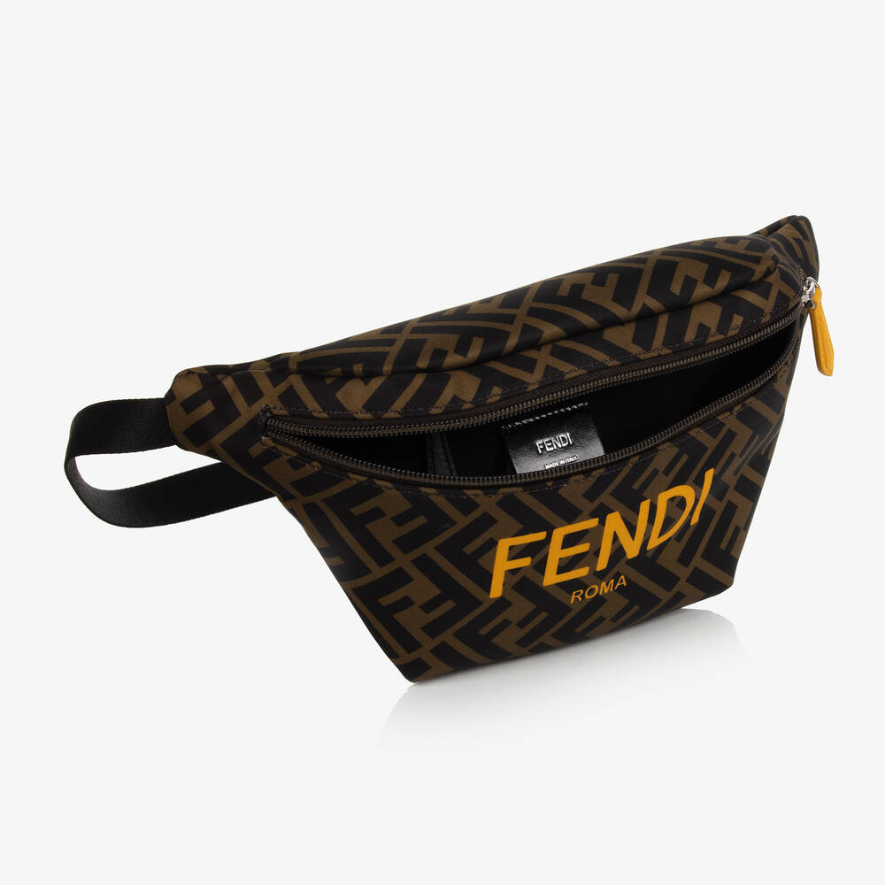 Fendi-Коричнево-желтая поясная сумка FF (23см) | Childrensalon