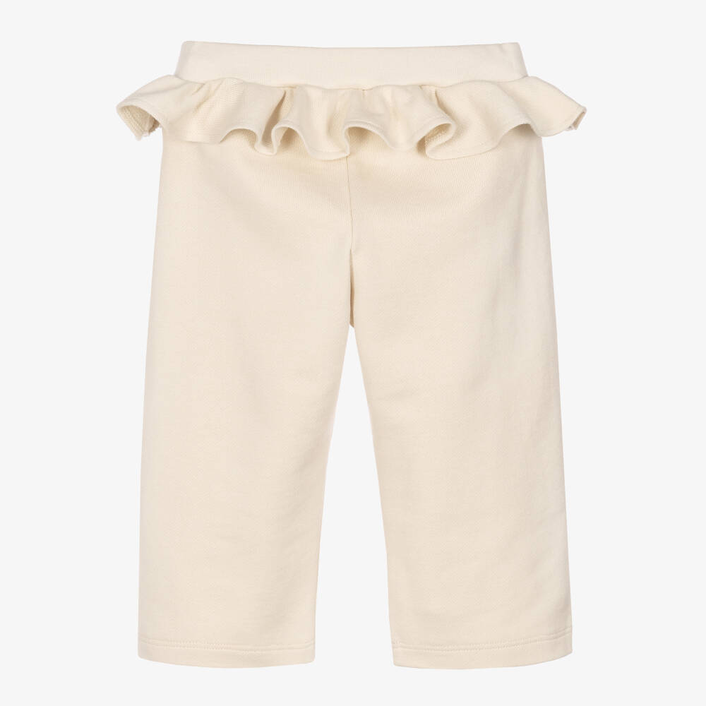 Fendi-Girls Beige Cotton Joggers with Ruffle Waist | Childrensalon