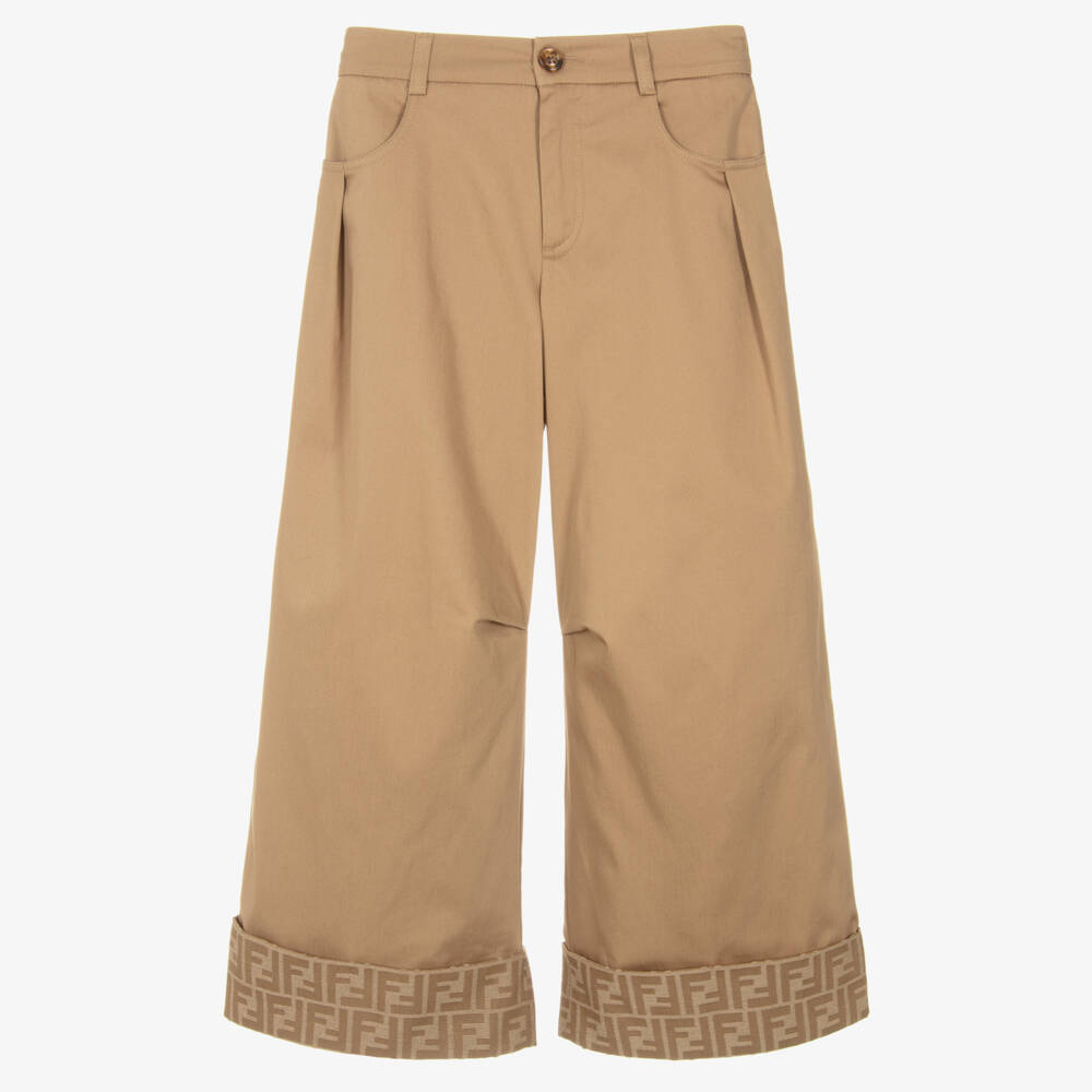 Fendi-Брюки широкие бежевые из габардина для девочек | Childrensalon
