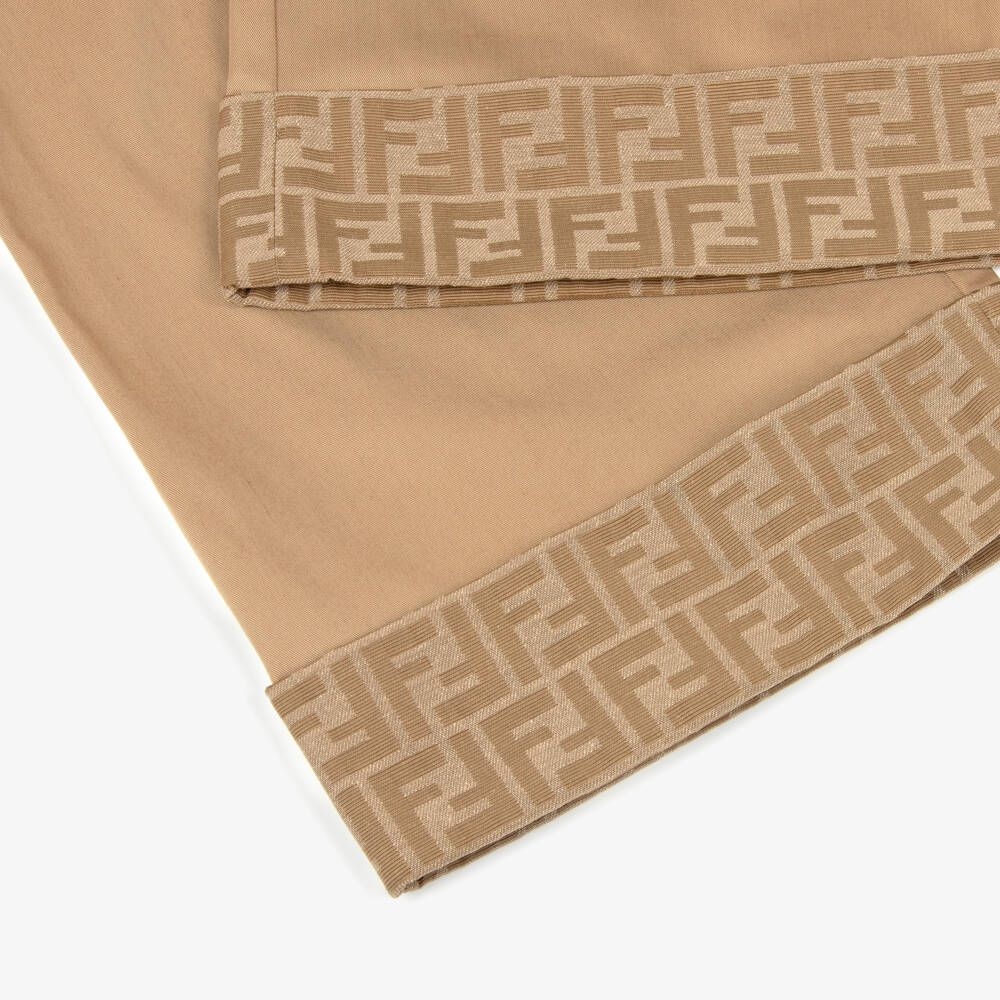 Fendi-بنطلون جبردين بأرجل واسعة لون بيج للبنات | Childrensalon