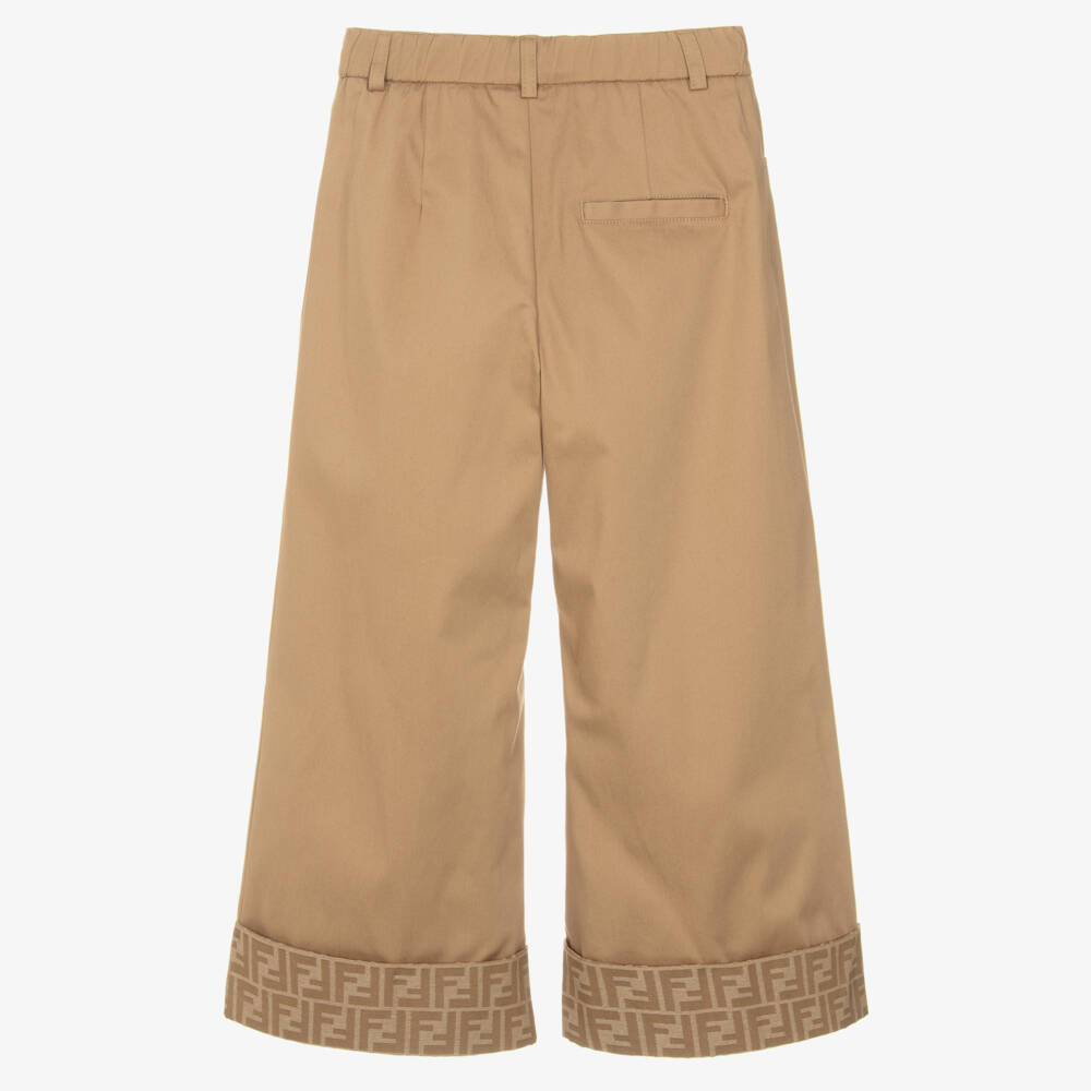 Fendi-بنطلون جبردين بأرجل واسعة لون بيج للبنات | Childrensalon