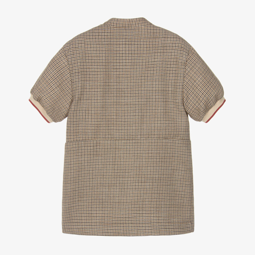 Fendi-Girls Beige Houndstooth Wool Dress | Childrensalon