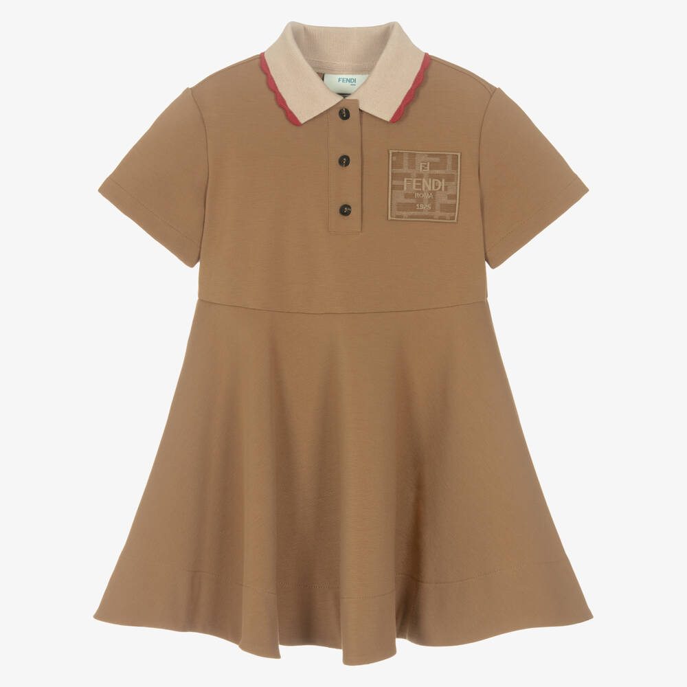 Fendi-فستان بأكمام قصيرة جيرسي ميلانو لون بيج للبنات | Childrensalon