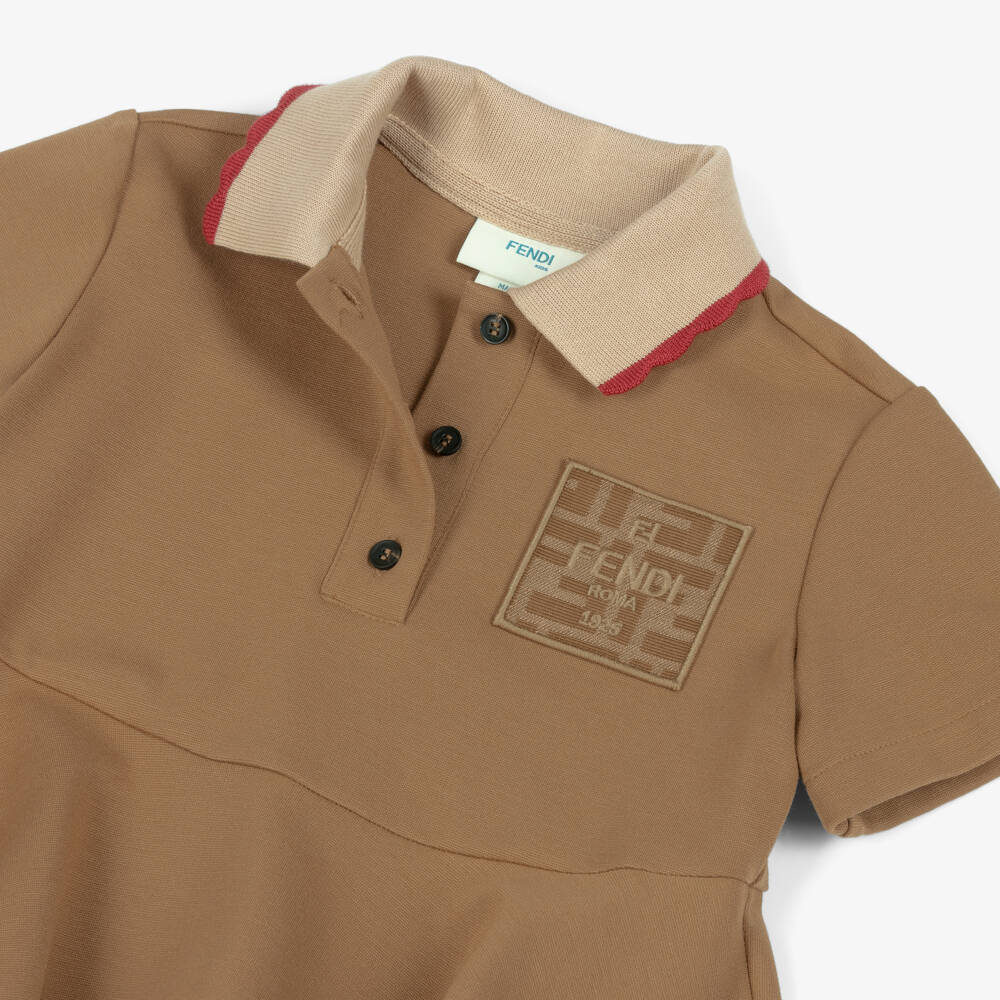 Fendi-Платье бежевое с короткими рукавами из миланского трикотажа | Childrensalon