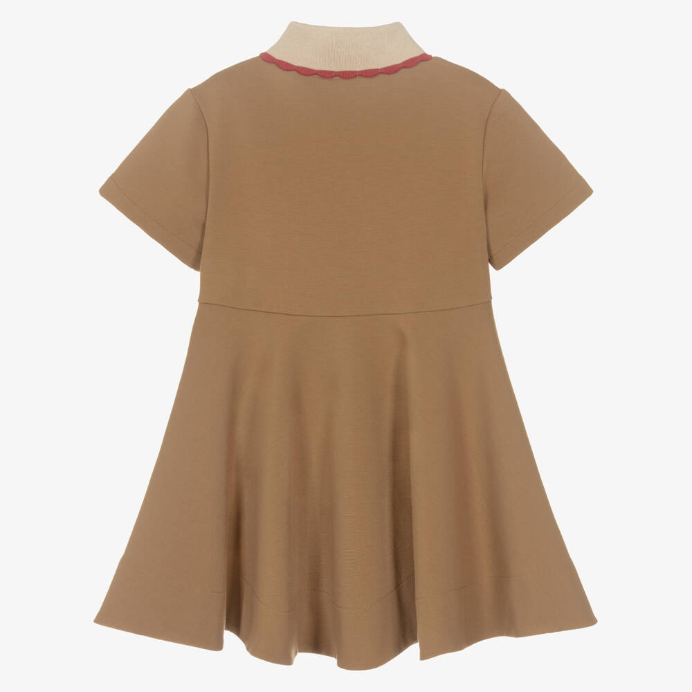 Fendi-Платье бежевое с короткими рукавами из миланского трикотажа | Childrensalon