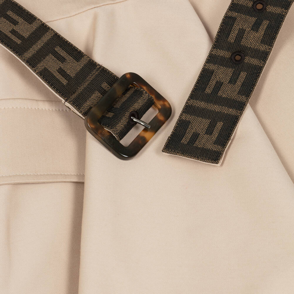 Fendi-Girls Beige Shirt Dress with FF Logo Detailing | Childrensalon