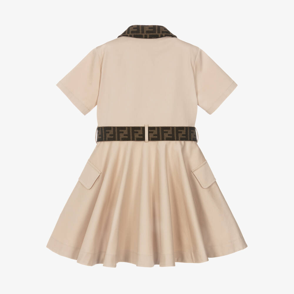 Fendi-Girls Beige Shirt Dress with FF Logo Detailing | Childrensalon