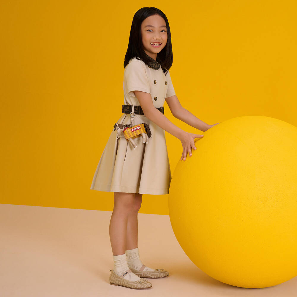 Fendi-Girls Beige Shirt Dress with FF Logo Detailing | Childrensalon