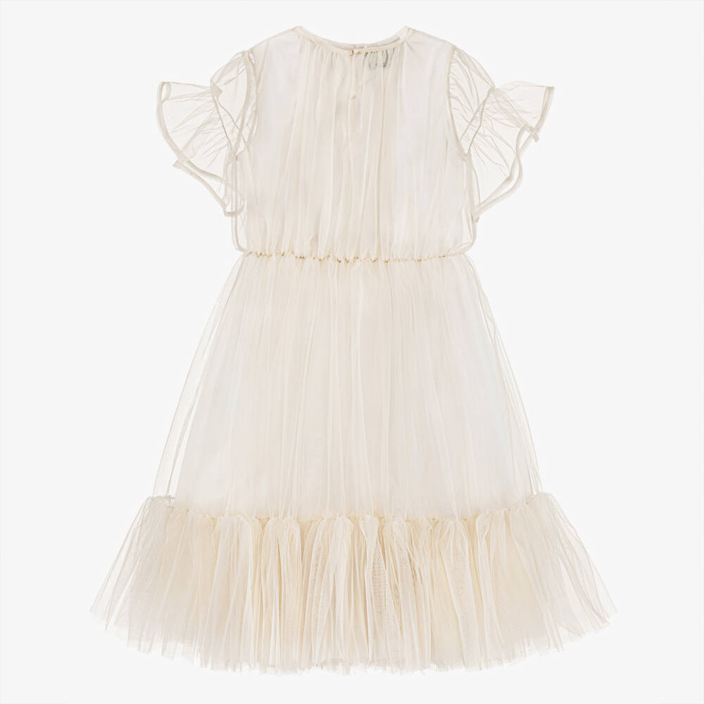 Fendi-فستان تول مطرز بورود لون بيج للبنات | Childrensalon