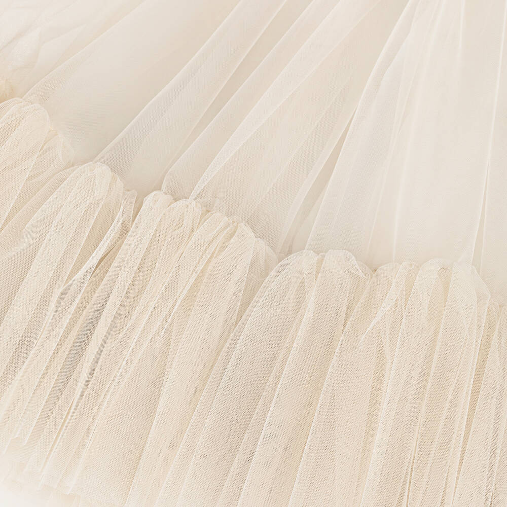 Fendi-فستان تول مطرز بورود لون بيج للبنات | Childrensalon