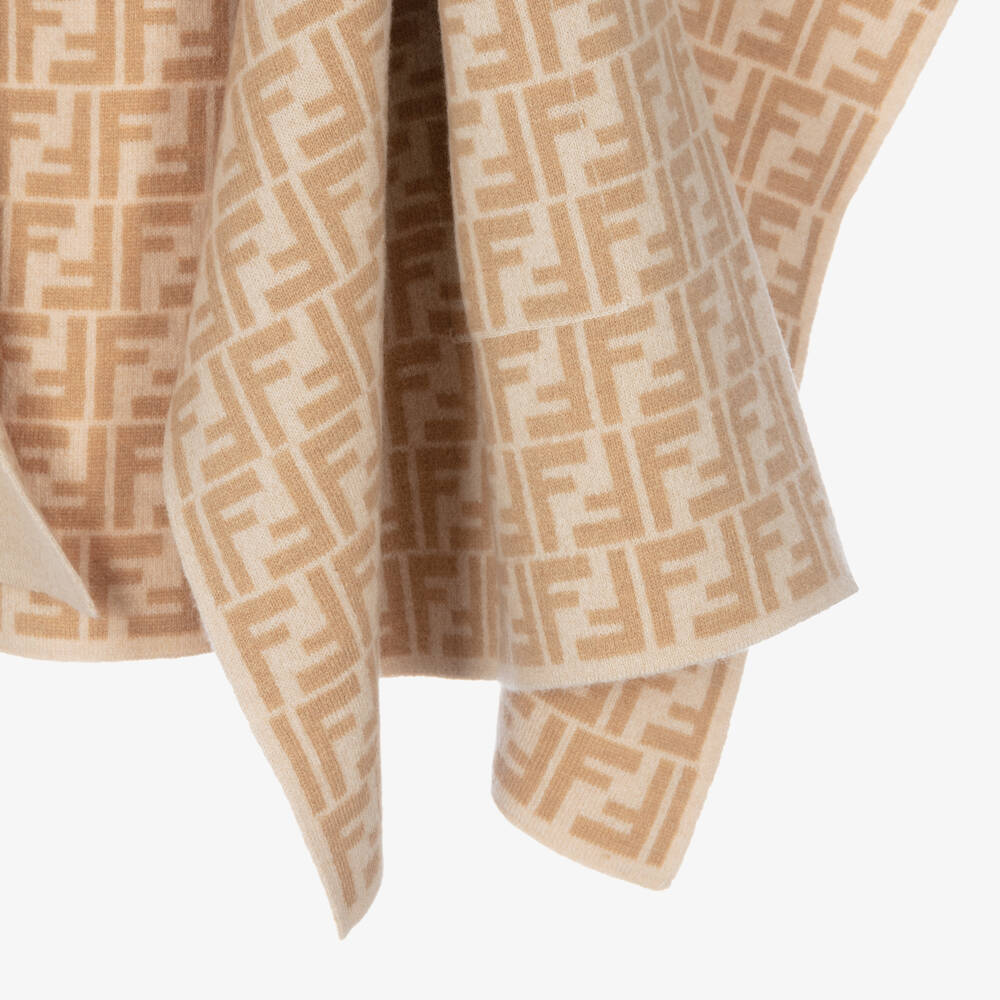 Fendi-Girls Beige Wool FF Logo Reversible Cape | Childrensalon