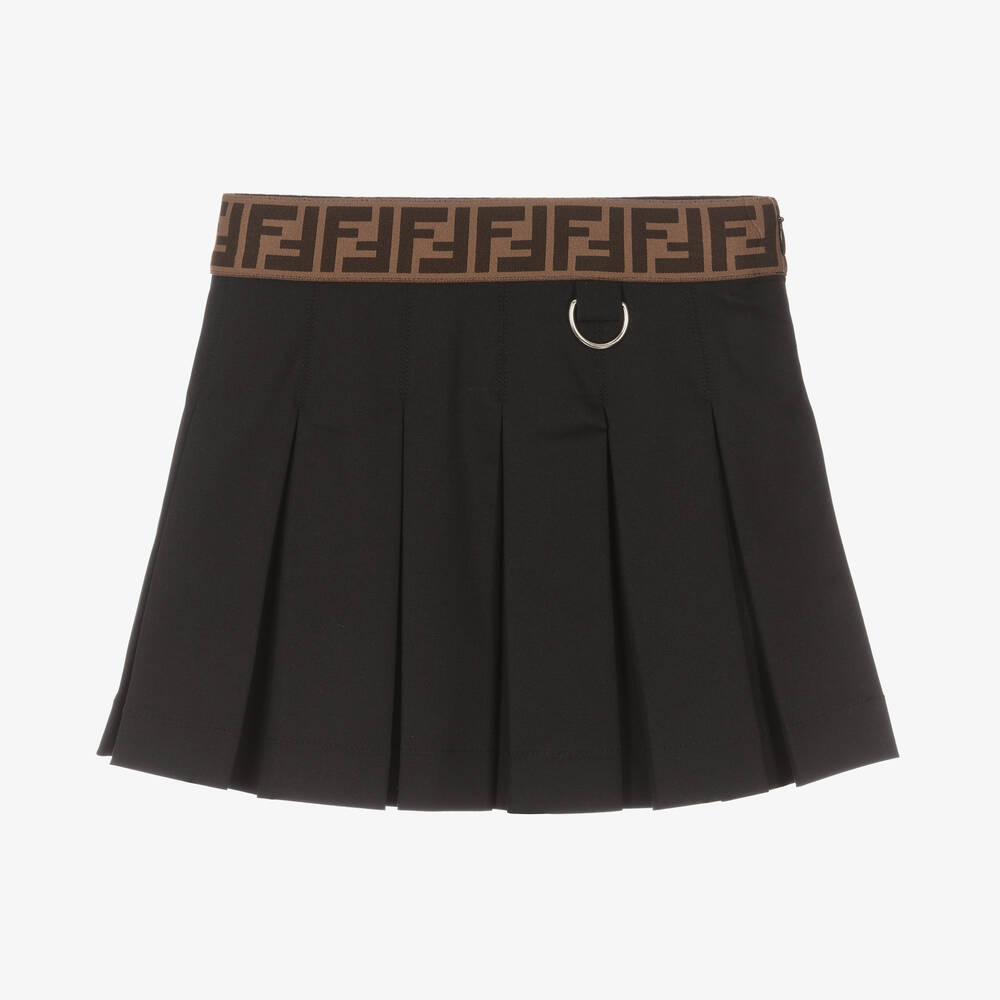 Fendi-Girls Black Cotton Pleated Skirt | Childrensalon