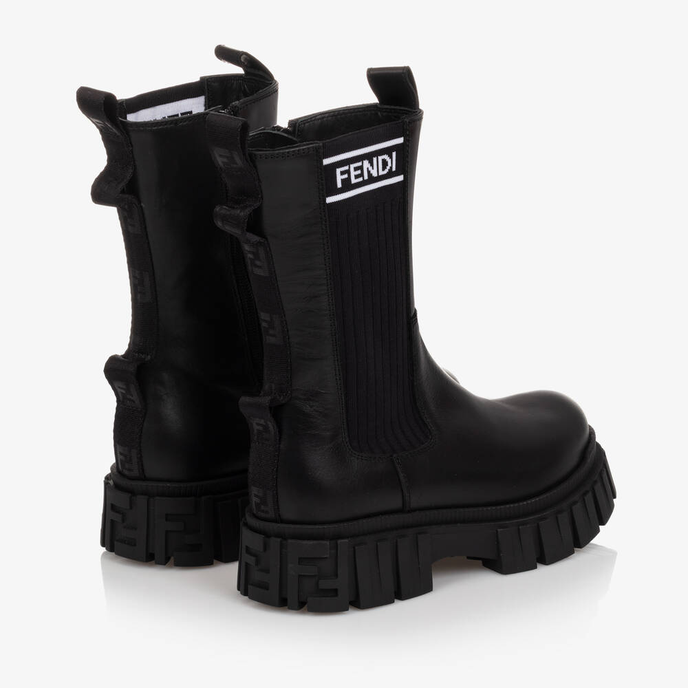 Fendi-Girls Black Leather Boots | Childrensalon